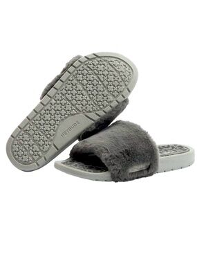 HEY DUDE PEGGY FAUX FUR GRAY ANIMAL PRINT CHEETAH SLIDES COMFORT SANDALS Sz9